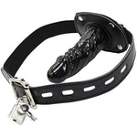 Lockable Dildo Mouth Gag Sm Realistic Black Silicon Penis Gag Adjustable Leather Strap On With Lock Fantasy Sex Toys For Couple