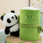 Panda Stuffed Animals Panda Bamboo Plush Toy 9.8 Inch/25Cm Bamboo Tube Panda Pillow Stuffed Panda Bear Plushies Panda Doll Gifts For Boys Girls, Black