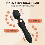 2-in-1 Dual-Ended Vibrator for Women – G-Spot & Clitoral Stimulator, 24 Modes Wand Massager, Quiet, Rechargeable, Waterproof, Soft Silicone, Sex Toy for Solo & Couples (Black)