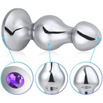 Metal Anal Beads Jeweled Base Long Anal Plug With 2 Beads For G-Spot Stimulation Prostate Massage Adult Sex Toy For Men Women