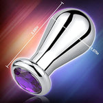 Bulb-Shaped Metal Anal Plug with Purple Gemstones for Prostate Massage and Anal Stretching