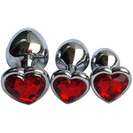 3Pcs Set Luxury Metal Butt Toys Heart Shaped Anal Trainer Jewel Butt Plug Kit S&M Adult Gay Anal Plugs Woman Men Sex Gifts Things For Beginners Couples Large/Medium/Small,Red