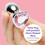 Jewelled Pink Heart Shaped Butt Plug - 2.5 Inch Metal Anal Plug - Petite Smooth Tapered Tip - Waterproof