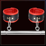 Bdsm Spreader Bar Bondage Restraints Steel Tube Adjustable Handcuffs Ankle Cuffs Leather Sex Play Couples Toys (Red)