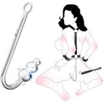 Bdsm Bondage Kit Vibrating Anal Hook With Whip, Slave Leather Restraints Set Neck To Wrist Behind Back Handcuffs Collar Metal Anal Plug With 3 Balls 9 Vibration Modes Anal Stimulation Sex Toy Unisex
