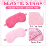 2 Pcs Plush Eye Mask, Soft Sleeping Blindfold Eye Cover Comfortable Satin Back New Faux Fur Nap Eyes Cover Cute Fluffy Furry Sleeping Blindfold for Men Women Plane, Game, Travel Nap (Pink)