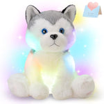 12'' Gray Light Up Husky Stuffed Animal Dog Floppy Led Plush Toy Puppy Night Lights Glow Pillow Birthday Festival For Kids Toddler Girls