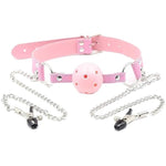 Plastic Ball Gag Nipple Clamps Open Mouth Gag Ball Plug Breast Clips Bondage Muzzles Sex Bdsm Toy For Fetish Lover Pink