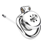 Inverted Chastity Cage With Silicone Urethral Dilator, Stainless Steel Cock Cage Sm Fetish Devices, Flat Shower Style Designs, Sex Toys For Male Chastity Use (45Mm+Dilator)