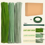 311pcs Green Pipe Cleaner Flower Kit, 3 Colors Bulk Chenille Stems for Crafting and DIY Projects