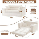 Convertible Sofa Bed, Pull Out Boneless Couch Loveseat Floor Sofa Bed With Pillows, 2-Seater Folding Sofa Loveseat Boneless Couch For Living Room, Bedroom, Apartment, Office (Beige)