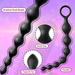 Anal Beads, Silicone Flexible Anal Chain Butt Plug With 7 Gradual Balls And Pull Loop Prostate Massager G-Spot Stimulator Anal Training Sex Toy For Beginner 8.23 Inch, Black