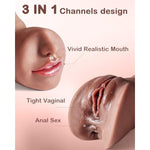 Male Masturbator Sex Toys For Men - 3 In 1 Pocket Pussy Sex Doll Adult Toys Mens Blowjob Stroker With Bullet Vibrator,10 Vibration Modes Male Sex Toy With 3D Realistic Textured Adult Toy (Dark Wheat)