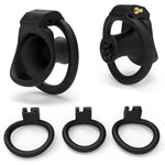 Male Inverted Chastity Cage Set With 4 Cock Rings, 3D Nylon Small Chasity Belt Negative Chastity Devices Micro Slave Lock Cock Cage Adult Sm Penis Bondage Device Sex Toys For Men, Black