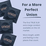 UNION MAX Condoms - True XL - Ultra Thin, Flared Head, Vegan, Lightly Lubricated Condom, Non-Toxic Natural Rubber Latex, Larger Size 60mm - 12 Count Pack