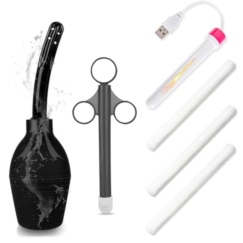 Sex Doll Male Masturbator Cleaning And Maintenance Kit 6 Pieces Male Sex Toy Love Doll Care Set: 3 X Absorbent Dryer Rods, 1 X Lubricant Applicator, 1 X Heated Rod, 1 X 10.5 Oz Irrigator (Black)