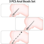 Silicone Anal Beads, 3Pcs Butt Plugs With Pull-Ring Anal Training Set For Beginners Advanced Users Sex Toys For Women, Men And Beginners - Black