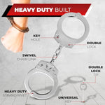 Handcuffs Law Enforcement - Heavy Duty Steel Chain Hand Cuffs - Includes 2 Keys - Extra Sturdy Double Lock - 16 Locking Positions Fit Most Wrists - Perfect For Security, Training