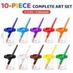 10 Paint Cups with Lids & 10 Brushes, Reusable Kids Painting Set
