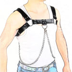 Men'S Leather Breastplate Harness Extreme Sex Sexy Slave Costume Erotic Lingerie Men'S Body Chain Chest Harness Metal Rings Sexy Clubwear Rave Buckle Straps
