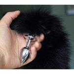 Multi-Function Fox Tail Anal Plug With Stylish Keychain Attachment (Black, Meium Plug)