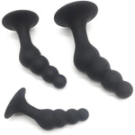 Silicone Butt Plug Anal Beads For G-Spot Stimulation - Strong Suction Cup Anal Trainer Dilator For Men Women - For Comfortable Long-Term Wear, Best Sex Toys For Couples, Black (S 3.35'' X 0.98'')