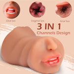 3 In 1 Pocket Pussy Male Masturbators With Lifelike Face, Sex Doll With Realistic Textured Mouth Vagina And Tight Anus, Masturbator Male Stroker Deep Throat Oral Adult Sex Toys For Men Pleasure(Brown)