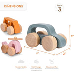 Wooden Cars For Toddlers 1-3 - Wood Push Truck Vehicle - Montessori Car Toys - Wooden Rattle Teething Toys - Colorful Wood Cars For Kids, Boys, & Girls (Set Of 3)