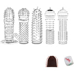Silicone Penis Sleeve Reusable Condoms Stretchy Textured Studded Stretchy Penis Sleeve Set Penis Rings Erection Delay Sex Toys For Men Couples 5Pcs
