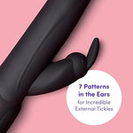 Power Play Rabbit Vibrator - 5.5 Inch Curved G Spot Vibrator For Women - 7 Patterns & 3 Speeds - Silicone Dual Stimulation Adult Sex Toy - Waterproof - Black