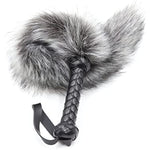 Soft Fur Whips With Pu Leather Handle And Fluffy Feather Tail, Flogger Crop For Unisex Grey