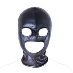 Black Leather Bondage Mask for Adults - Full Face Breathable Restraint Head Hood