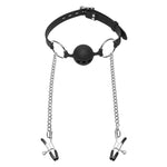 Hinder Breathable Silicone Ball Gag With Nipple Clamps, Black, (Ad699)