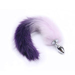 2Pcs/Set Fox Tail Anal Butt Plug Bunny Tail Stainless Steel Plug Sexy Toys Flirting Tools For Adults Cosplay &Sm Role Play Gradient (Purple)