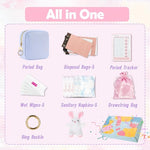 First Period Kit for Girls, Corduroy Cute Sanitary Napkin Storage Bag, Menstrual Pad Bag Tampon Holder for Purse, First Period Gifts (Blue)