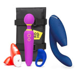 Duo 2 Blue Dual Stimulation Pleasure Air Clitoris Sucker Rabbit Vibrator & Romp Pleasure Kit With Wand, Clitoral Suction Toy & Cock Ring - Couples Sex Toys Bundle