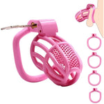 Male Chastity Device Cock Cage - Plastic Chastity Cage For Man Penis Exercise 3D Printed Bondage Gear & Accessories Lightweight Adult Sex Toy With 4 Sizes Rings Invisible Lock And Key?Pink?