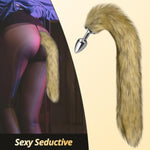 Realistic Fox Tail Anal Plug For Women Stainless Steel Butt Plug With Safety Base Adult Fantasy Sex Toys For Cosplay Bdsm Role Play