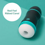 Blowmotion Real Feel Suction Male Masturbator - 5 Inch Ribbed Canal With 3 Suction Patterns & 4 Vibration Modes - Rechargeable Male Sex Toy - Self Pleasure Sex Toys For Men