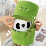 Panda Stuffed Animals Panda Bamboo Plush Toy 9.8 Inch/25Cm Bamboo Tube Panda Pillow Stuffed Panda Bear Plushies Panda Doll Gifts For Boys Girls, Black