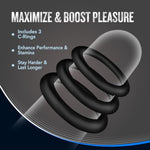 Blush Performance Vs2 - Puria Silicone Penis Ring For Men - Stretchy & Durable Erection Enhancing C-Rings Set -Strap-On Use - 3 Pack Male Enhancement Cock Band Adult Sex Toys - Black