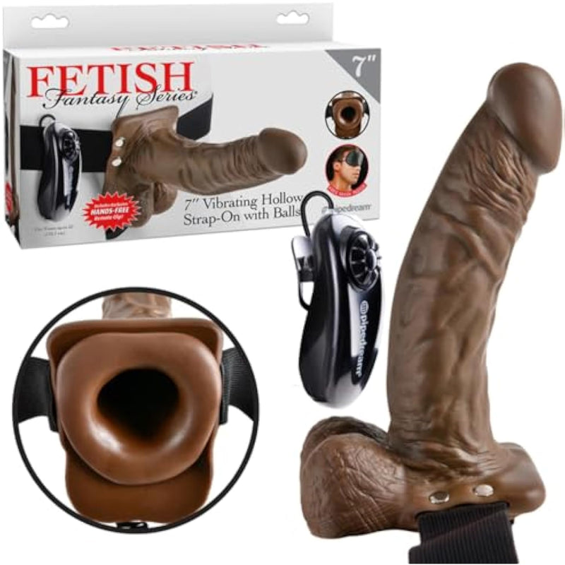 Products Pipedream Fetish Fantasy Hollow Strap On with Ball 7 Vibrating, Brown