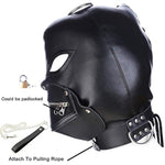 Leather Bondage Gimp Mask Hood, Black Full Face Blindfold Breathable Restraint Head Hood, Sex Toys, For Unisex Adults Couples, Bdsm/Lgbt Cosplay Restraint Training Toy Halloween Mask