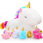 Toys For Girls Ages 0 1 2 3 4 5 6 7 8+ Years - Unicorn Mommy Stuffed Animal With 4 Baby Unicorns In Her Tummy, Soft Unicorn Plush Toys Set, Christmas Birthday Gifts For Baby, Toddler, Kids
