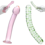 Glass Pleasure Set: 6.88" Pleasure Wand Dildo & 7.48" Double-Ended G-Spot Wand For Couples, Beginners, All Intimate Explorers