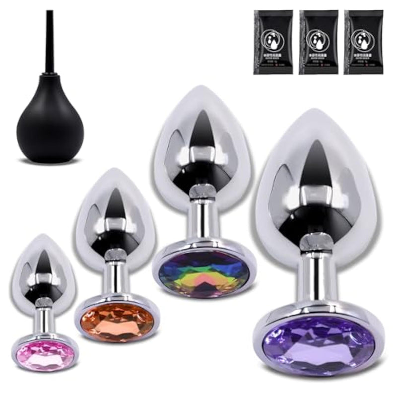 Anal Plug Beginner Set - 4 Pcs Jewel Butt Plugs Sex Toy Anal Training Kit, Adult Sex Toys & Games For Beginner Adult Unisex Women And Men Couple