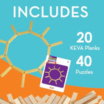 MindWare KEVA Junior Brain Builders Playset, 3D Puzzle Travel Game, 40 Wooden Building Block Challenges