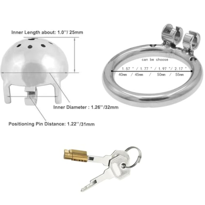 Metal Chastity Device Male Comfortable Virginity Lock Chastity Belt Male Penis Exercise With Small Cage W-F269?2.17 Inch/ 55Mm?