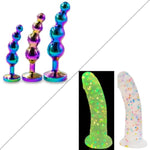 3 Pcs Metal Anal Butt Plug&1.85'' Diameter Glowing Huge Dildo