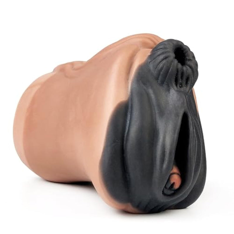 Fantasy Lifelike 2 In 1 Soft Silicone Made Portable Use Male Masturbator Men Silicone Stroker Male Sex Product Stretchy With Two Textured Internal Tunnels For Men Couple Brown Black Color
